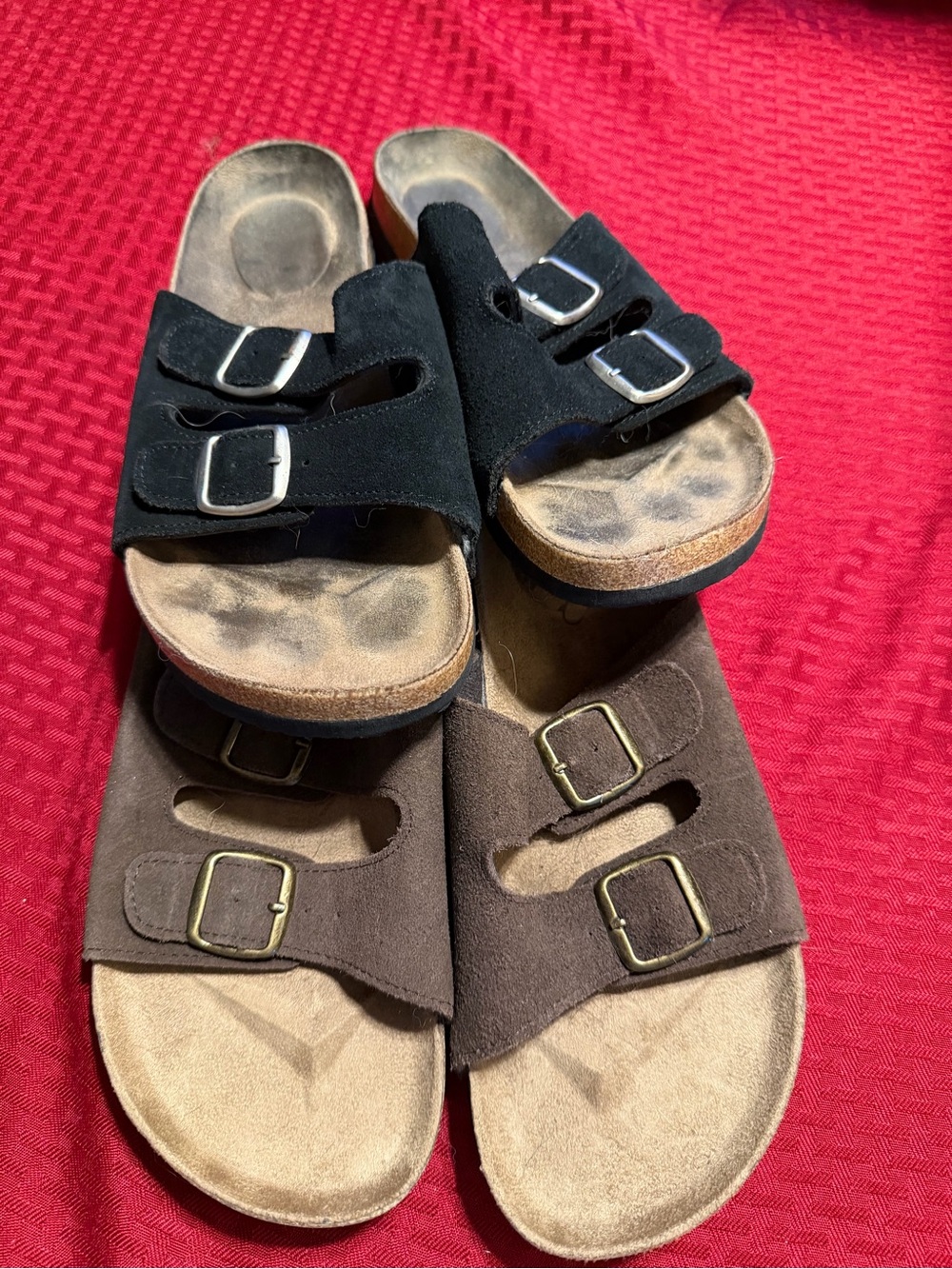 Northside Black and Brown Two-Pair Double-Buckle Suede Sandals
